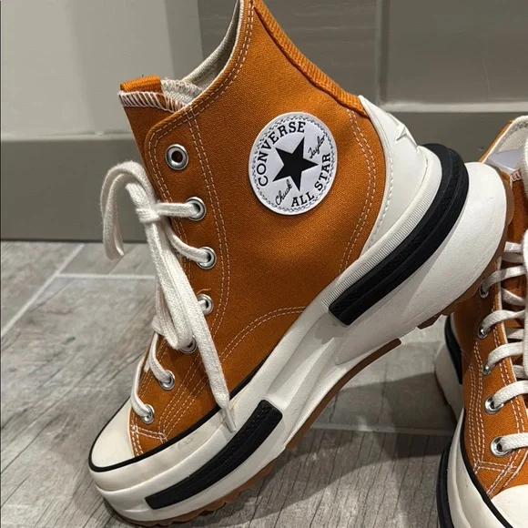 Orange High-Top Sneakers with White Laces - Picture 2 of 4